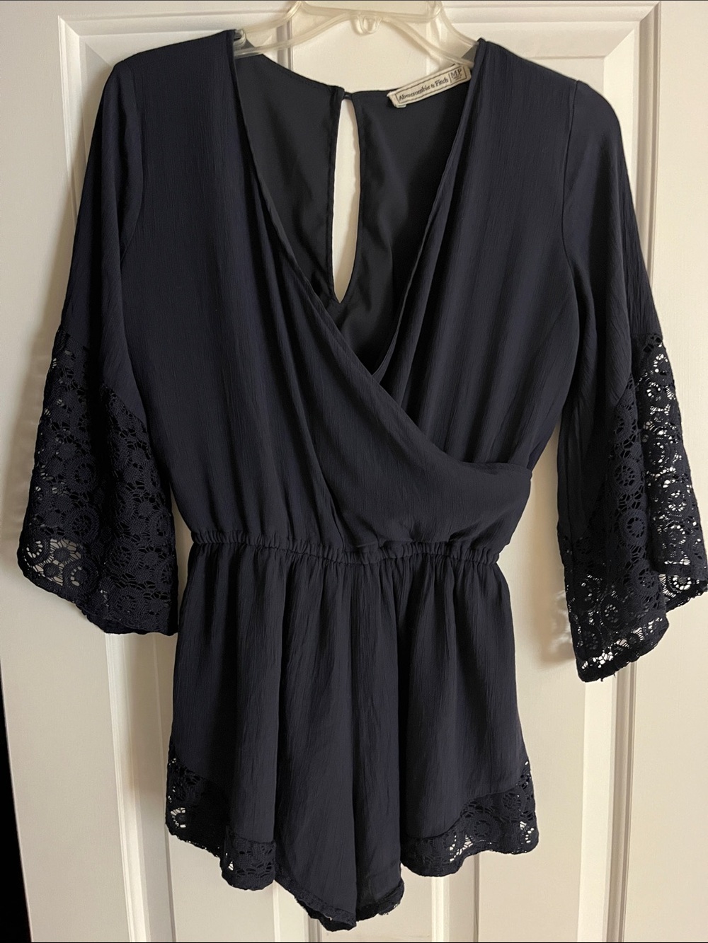 Abercrombie & Fitch Navy Lace-Trim Surplice Bodysuit Romper